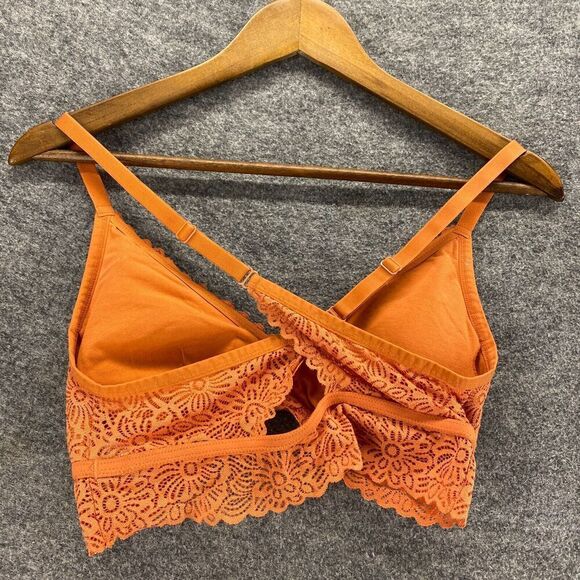 5/$45 Auden. Bralette Bra Women M Medium Orange Floral Lace Opaque Wireless - Picture 2 of 6